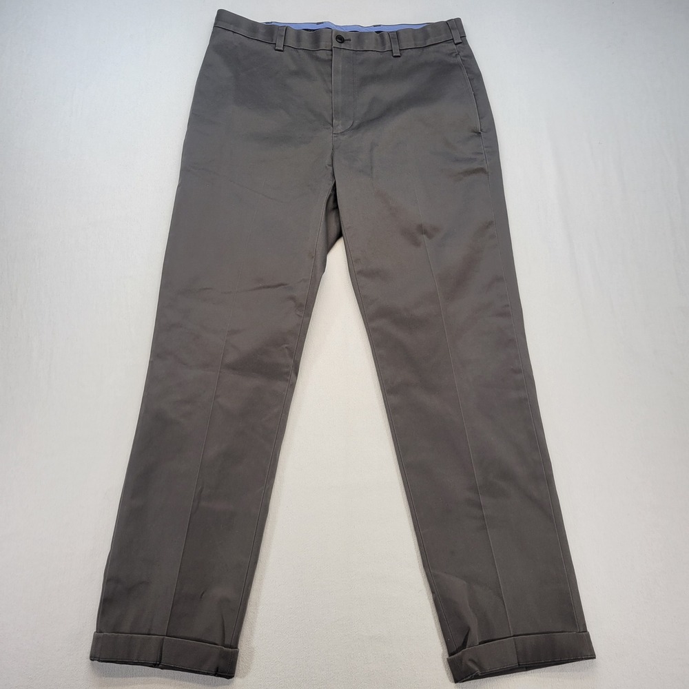Brooks Brothers Clark Advantage Chino Pants Mens 35x32 Gray Lightweight Cuffed